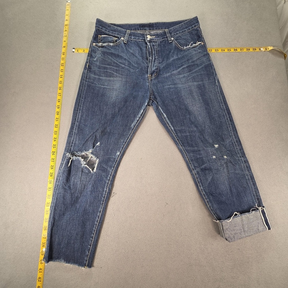 ZOZO Jeans Mens‎ Blue Selvedge Relaxed Tapered Distressed Raw Hem Fits 32x24